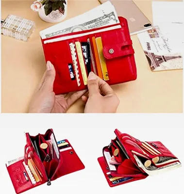Produktbild von Damen Geldbörse aus echtem Leder mit Bifold und Trifold Design sowie Reißverschlusstasche
