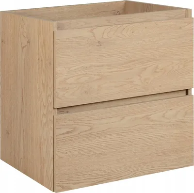 A light brown wooden cabinet with two drawers.