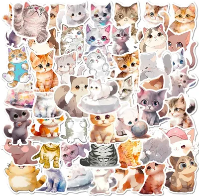 Produktbild von 50 Stück Wasserfarben Katze Aufkleber,Tiere Sticker Set,Niedliche Katze Aufkleber,Vinyl Wasserdicht Aesthetic Aufkleber für Laptop Telefon Gitarre Skateboard Motorrad Fahrrad