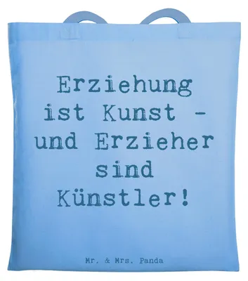 Produktbild von Mr. & Mrs. Panda Tote Bag Spruch Erzieher Künstler - Sky Blue - Geschenk, Tasche, Unterstützung, Geborgenheit, einkaufsshopper, Dankeschön, Jutebeutel, Danke sagen, Kunst