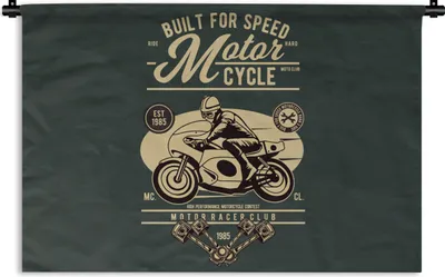 Produktbild von MuchoWow® Wandteppich Wandbehang Mancave - Motorrad - Vintage - Zitate 60x40 cm Tapisserie Dekoration Wandtuch - Wanddekorationen