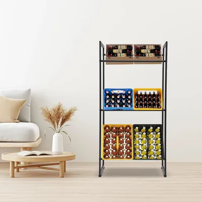 Image de Étagère à caisses de boissons - Étagère de rangement - 3 niveaux - 50 kg par niveau - Acier au carbone, thermolaqué - 71x30x140 cm - Noir