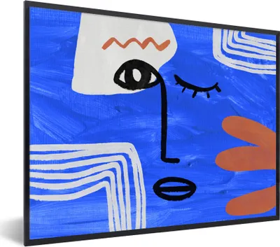 Produktbild von MuchoWow® Gerahmtes Poster Porträt - Blau - Abstrakt 80x60 cm - Poster mit Schwarzem Bilderrahmen Wandposter Rahmen Foto Bilder - Schwarzem - Mit Gestell