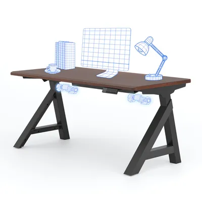Produktbild von FLEXISPOT WoodiX Höhenverstellbarer Schreibtisch 160x80cm, KAUTSCHUKHOLZ-MASSIVHOLZ, A-förmiges Gestell, Doppelmotor, Kabelmanagement, Schwarz