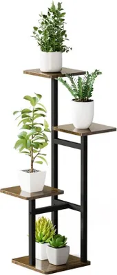 Produktbild von Pflanzenregal, 4-stöckiges Design, Innenausstellung, 4- Fuß Walnuss
