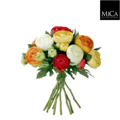 Image de Mica Decorations Bouquet de fleurs artificielles de renoncules - H22 x Ø19 cm - Orange