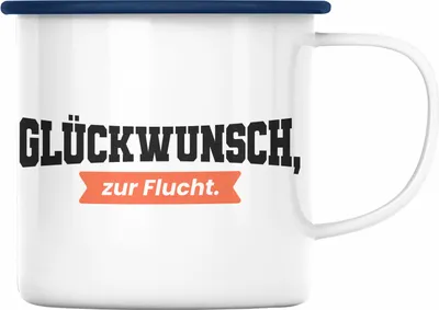 Produktbild von Trendation - Jobwechsel Emaille Tasse Geschenk Kollege Kollegin Lustig Abschiedsgeschenk Sprüche Glückwunsch Zur Flucht Abschied (Blau)