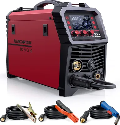 Produktbild von ARCCAPTAIN MIG MAG zváračka 200 Ampér, 7 v 1 plne synergický zvárací stroj FLUX zváranie tavným drôtom/MAG/MIG zváranie v inertnom plyne/MMA/Lift TIG/podporná cievka/ bodové zváranie, IGBT invertor 230V