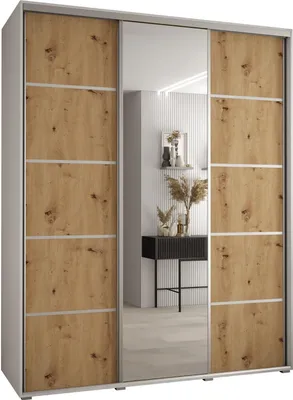 Produktbild von MEBLE KRYSPOL Cannes 5 Schrank mit 3 Schiebetüren - 205,2x190x60 cm - Weiß Artisan Silber