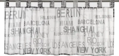 Produktbild von Elbersdrucke Bistrogardine mit Schlaufen City schwarz-weiß wortmotiv 48x140 cm Küchenfenster Sichtschutz Scheibengardine