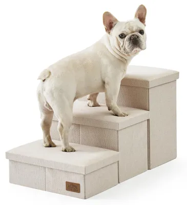 Hundetreppe für kleine Hunde, 3 Stufen, Beige, 43x72x42,5 cm