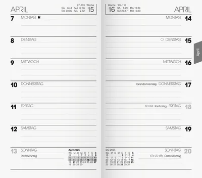 Produktbild von 2025 Brunnen Taschenkalender9x15cm 1S/1W Einlage