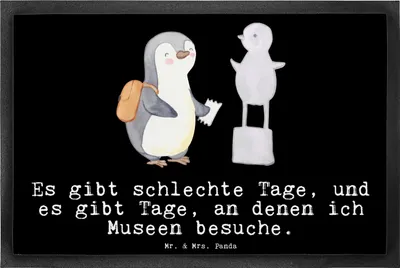 Produktbild von Mr. & Mrs. Panda fußmatte Pinguin Museum besuchen 40 x 60 cm - Schwarz - Geschenk, Schuhabstreifer, Sauberlaufmatte, Schmutzfänger, Gummimatte, Museen, Schmutzmatte