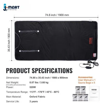 Obrázek produktu pro Elektrický saunový banner pro infračervenou terapii – balíček pro domácí relaxaci – regenerace svalů – 180 x 90 cm – infračervený banner do 80 °C