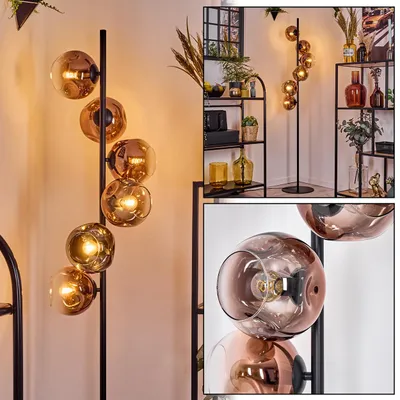 Produktbild von Villamare Stehlampe aus Metall/Glas in Schwarz/Kupfer/Klar, Retro/Vintage-Design