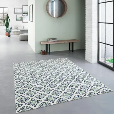 Produktbild von Steffensmeier In- und Outdoorteppich Nohr | mediterranes Kachelmuster | Terasse | Blau | 160x230 cm