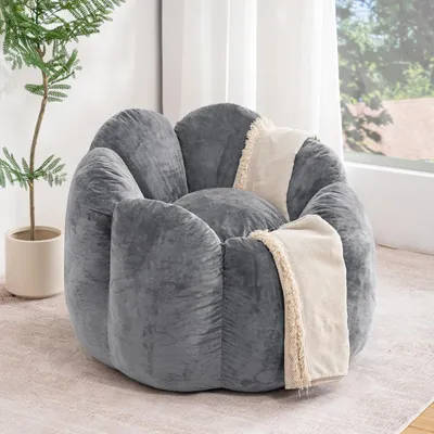 Produktbild von HOMMPA Sitzsack Sessel Samt Grau, ergonomisch mit Rückenlehne, Blumenform XXL Bean Bag Sofa, bequem für Wohnzimmer, Schlafzimmer, Jugendzimmer
