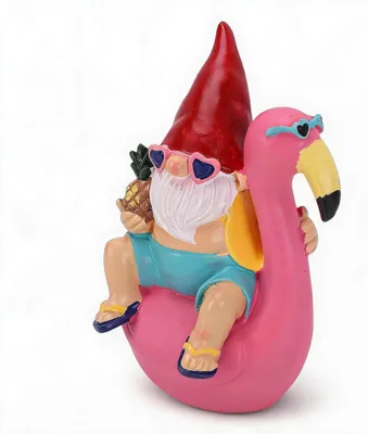 Wichtel auf Flamingo – Harzfigur, bunt, für Garten & Innen