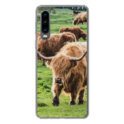Produktbild von MuchoWow® Handyhülle Schutzhülle Hülle für Huawei P30 Schottische Highlander - Tiere - Gras Silikon Softcase Handy Hülle - Kartenbesitzer