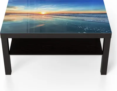 Produktbild von DEQORI Couchtisch 90x55 cm Schwarz 'Goldenes Küstenmeer' Glas Beistelltisch Glastisch modern