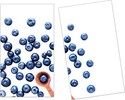 Produktbild von Spritzschutz Herdabdeckplatte Schneidebrett aus Glas Heidelbeeren und Holzlöffel 2-Teilig (60x52cm)
