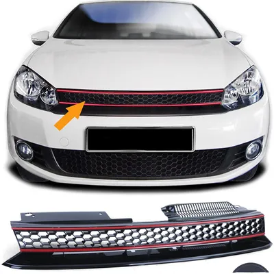 Sportgrill Kühlergrill Grill Leiste Rot SCHWARZ GLANZ für VW Golf 6 VI 08-13 – Produktansicht