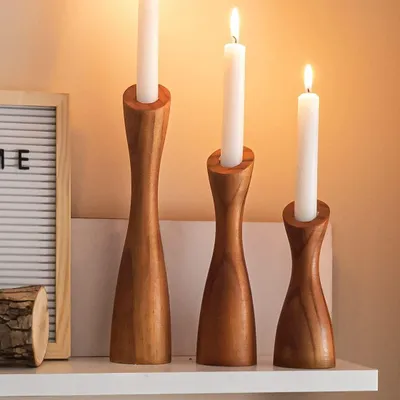 Immagine prodotto di Set di portacandele in legno OLEEK (30,5 cm, 25,4 cm, 20,3 cm) – Portacandele in legno per