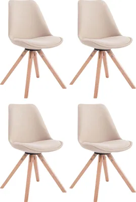 Productafbeelding van CLP 4 bezoekersstoelen Toulouse, bekleding: stof, model: Square, met zitkussen en vierkante houten poten, frame: crème, kleur: naturel