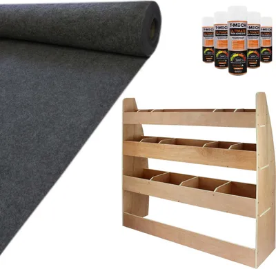 Productafbeelding van 11 vierkante meter antracietkleurige vloerbedekking, inclusief lijm en een rek voor een VW Caddy, in een set