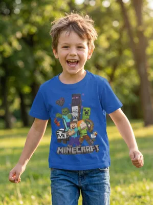 Produktbild von Minecraft Gamer Creeper Kinder T-Shirt Kurzarm Shirt Baumwolle - Blau, 128