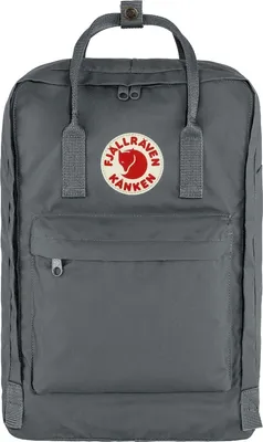 A front view of a gray backpack.