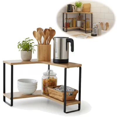 Produktbild von LS-LebenStil Küchenregal Eckregal Holz 30cm Stehendes Aufbewahrungsregal für Arbeitsplatte Küche Bad Gewürzregal über Eck Dekoregal Gewürze Organizer