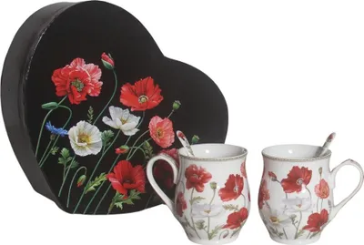 Immagine prodotto di HOME ELEMENTS Set di due tazze da 350 ml con cucchiai, Papaveri bianchi