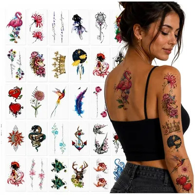 Produktbild von Boho-Tattoos, waschbar, temporär, schwarz, 30 Blatt, farbig