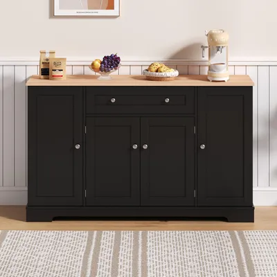 Imagen del producto de Buffet de cocina de 138 cm, aparador de MDF con cajón, compartimento con doble puerta y estantes ajustables, ideal para la cocina y el salón