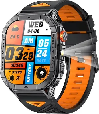 Produktbild von Smartwatch Herren mit Taschenlampe Blutdruckmessung Lange Akkulaufzeit Telefonfunktion Gesundheitsuhr Sportuhr Schrittzähler Uhr für Android iOS Schrittzähler Laufuhr Pulsmesser Schlaftracker