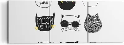 Produktbild von Bild auf Leinwand - Leinwandbild - Katze Haustier Tiere Illustration - 120x40cm - Wand Bild - Wanddeko - Leinwanddruck - Bilder - Kunstdruck - Leinwand bilder - Wandkunst - CA120x40-2847