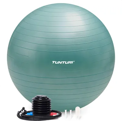 Produktbild von Tunturi Anti Burst Fitnessball mit Pumpe - Yoga-Ball 65 cm - Pilates-Ball - Schwangerschaftsball – 220 kg Benutzergewicht - Inklusive Trainings-App – Petrol