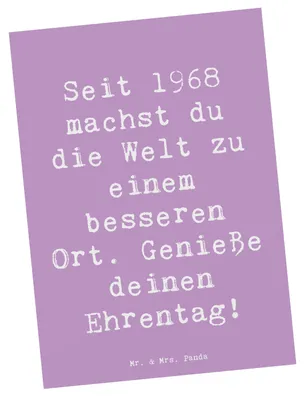 Produktbild von Mr. & Mrs. Panda Postkarte Spruch 1968 Geburtstag - Lavendeltraum - Geschenk, genieße deinen Ehrentag, Glückwunsch, Ansichtskarte, Happy Birthday, Ansichtskarten, Alter