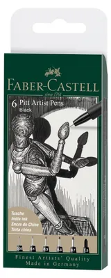 Produktbild von Faber-Castell Pitt Artist Pen Tuschestift, 6er Etui, schwarz, Schwarz, Kunststoff, Schwarz, 100%, 6 Stück(e), Säure