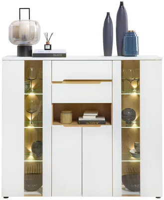 Highboard MEMPHIS Weiß mit Artisan Eiche Nachbildung und LED