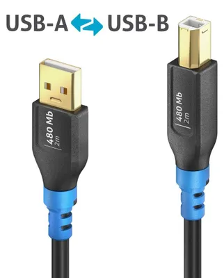 Produktbild von PureLink FI-U200-020, 2 m, USB A, USB B, USB 2.0, 480 Gbit/s, Schwarz, Blau