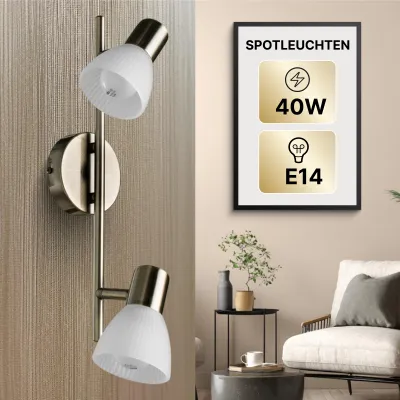 Zdjęcie produktu dla Oświetlenie sufitowe wewnętrzne, mosiężne, dwupłomienowe, do montażu na suficie lub ścianie, z białymi kloszami, marka ARTE LAMP Parry, żarówki E14 do 40 W na każdą oprawkę, wymiary: 39 x 10 x 17 cm, model A5062AP-2AB