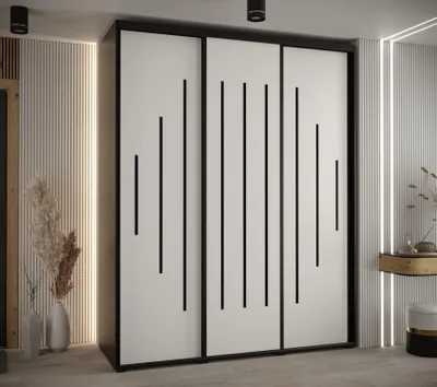 Produktbild von Kleiderschrank YVONA 12 - 200/60 cm, schwarz/weiß/schwarz