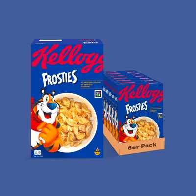Produktbild von Kellogg's Frosties (6 x 400 g) knusprige Cornflakes aus Mais mit leckerem Frosting Frühstückscerealien ohne künstliche Farb- und Aromastoffe