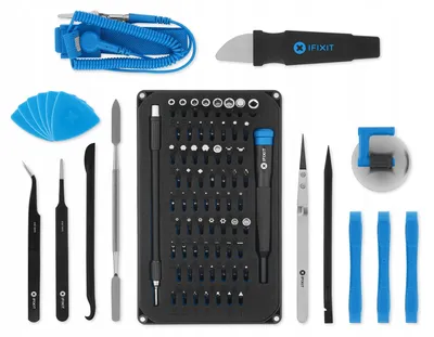 Zdjęcie produktu dla iFixit IF145-783-1, Zestawy narzędzi, Kontroler do gier, Telefon komórkowy/Smartfon, Laptop, Tablet, Magnetic parts mat, Wybór otwarcia, SIM eject tool, Śrubokręt, Otwierak, Przyssawka, Pęseta, Nylon, Polimer, Polioksymetylen (POM), Stal nierdzewna, Stal, Etylen-octan winylu (EVA), Czarny, Niebieski, Szary, Płaski, Sześciokąt, Wkrętak, Pentalobe, Phillips, Bezpieczeństwo Torx, Standoff, Torx,...