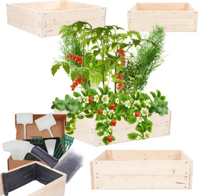 Produktbild von MODO24 Hochbeet Holz, Pflanzkasten, Massivholz, Kiefer, Kräuterbeet, Blumenkasten, Garten, Terrasse, 18x63x60 cm, Natur, ZP06