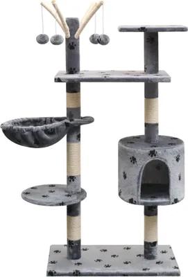Image de Arbre à chat et griffoir Sisal 125 cm Empreintes de pattes Gris