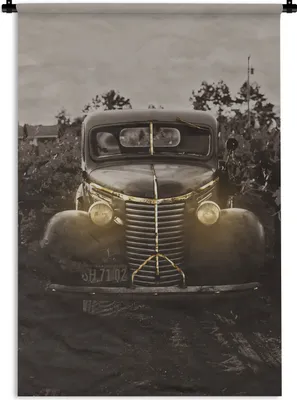 Produktbild von MuchoWow® Wandteppich Wandbehang Auto - Vintage - Schwarz - Gold 120x180 cm Tapisserie Dekoration Wandtuch - Schlafzimmer - Dekorationen für das Haus
