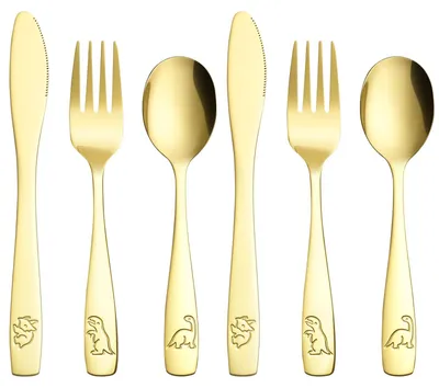 Produktbild von Besteckset 6-teilig, Edelstahl, Dinosauriergravur, für Kinder